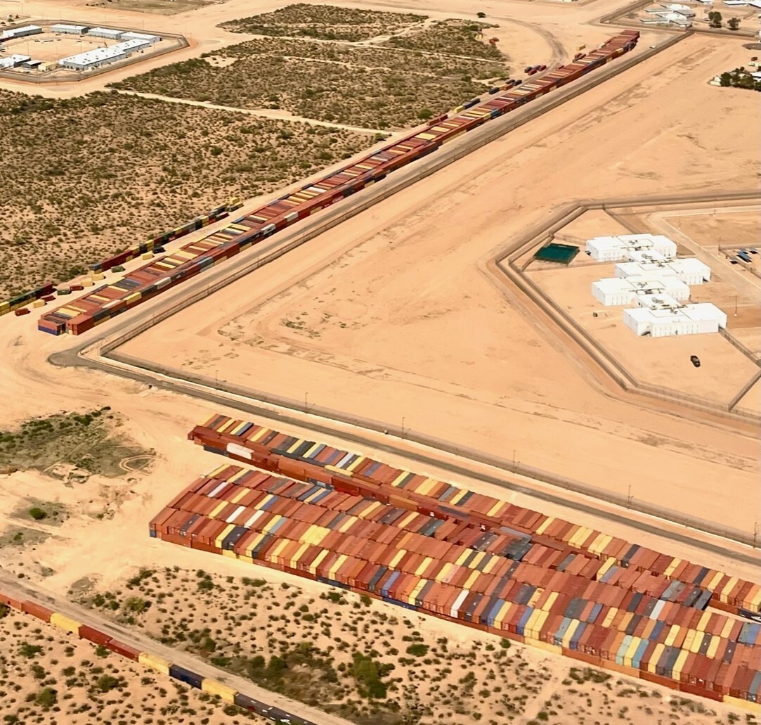 Aerial view of Surplus containers at Arizona state prison complex.