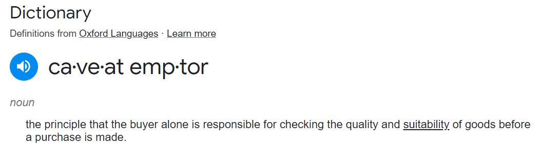 Dictionary definition of caveatemptor