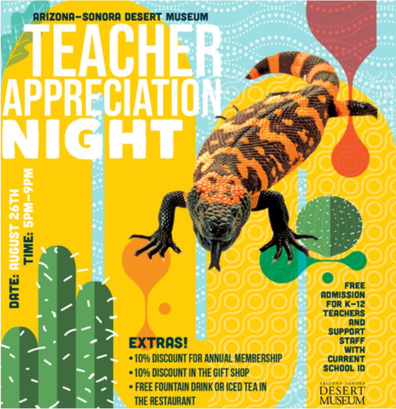 Flyer for teacher appreciation night at the desert museum