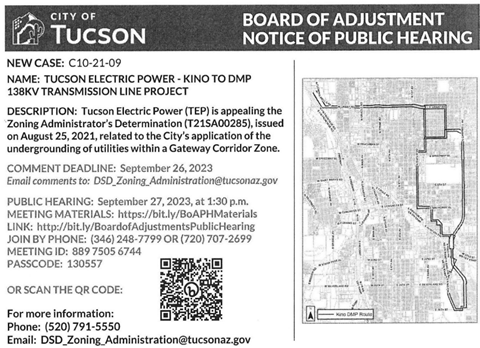 TEP Board of Adjustment Notice of Public Hearing  