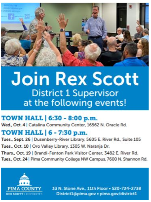 Flyer for the Rex Scott town hall