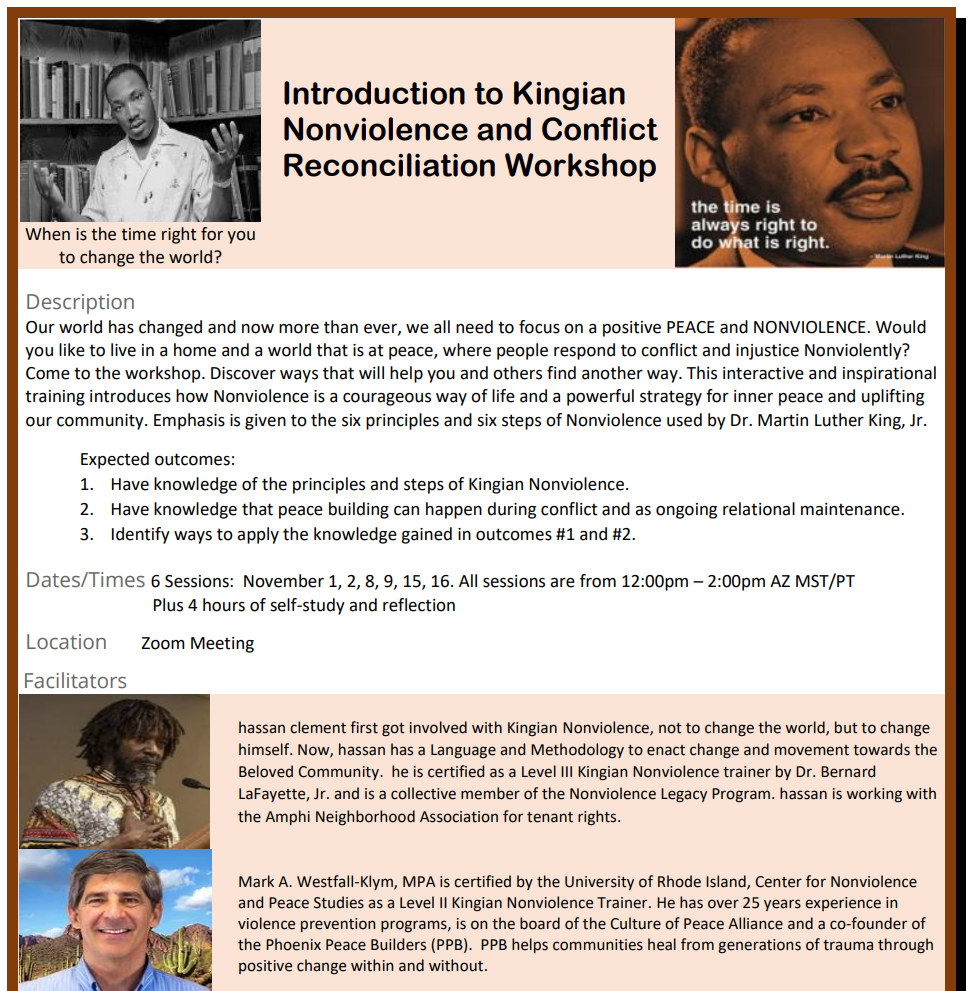 Flyer for Kingian nonviolence workshop