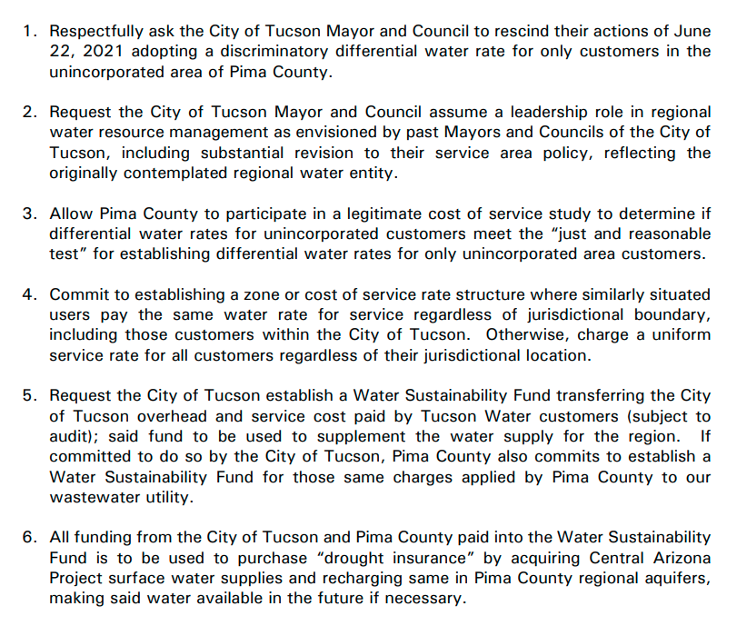 The list of the requests made by the County