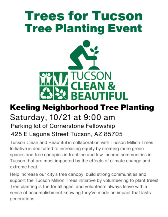 Graphic for Keeling Neighborhood Tree Planting event on Saturday October 21 at 9:00 am
