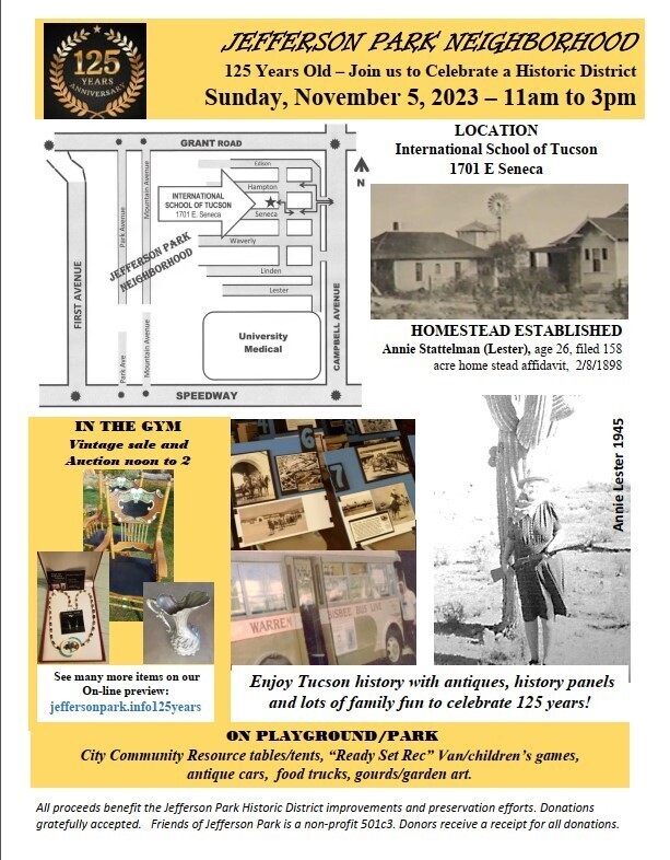 Flyer for Jefferson Park Neighborhood 125 Year Celebration on November 5 from 11am to 3 pm