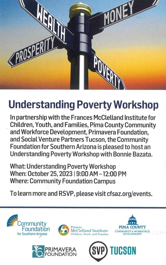 flyer for Understanding Poverty Workshop on October 25 at 9 am