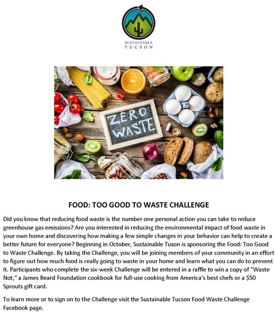 Flyer for Sustainable Tucson Too Good To Waste Challenge