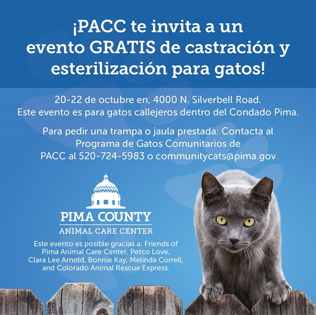 Flyer for Free Spay and Neuter program at PACC on 10-20 through 10-22