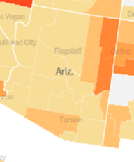 Map shows current COVID status in Tucson and Pima County and is highlighted as hot spot but not severe