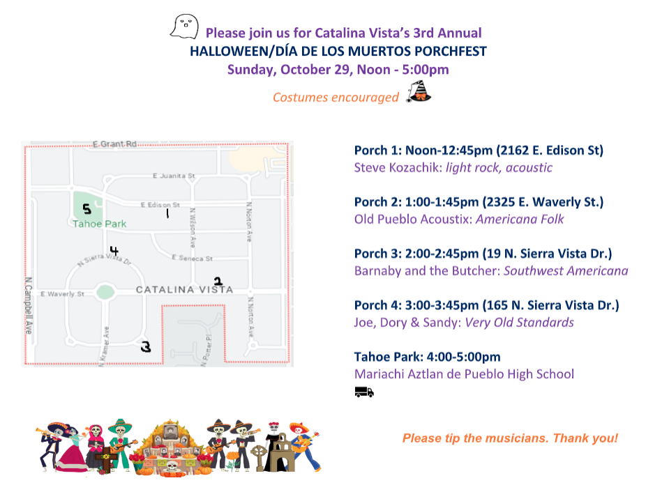 Catalina Vista's 3rd Annual Halloween Porchfest Flyer