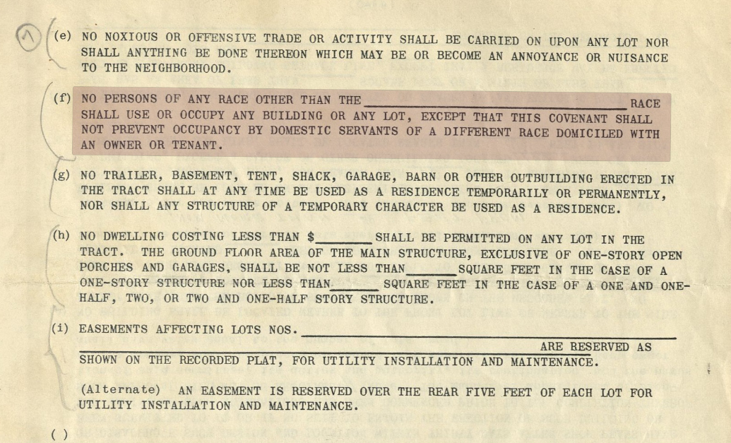 Photo of document with racist covenant