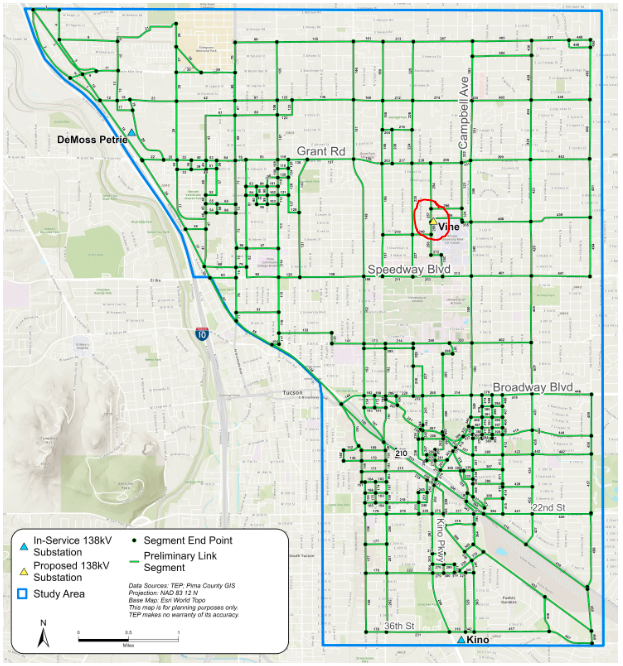 Picture of the new TEP map showing the midtown destination circled in red