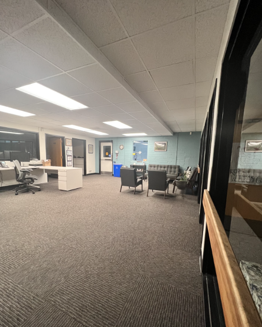Ward 6 office reception area with new ceiling and carpet  