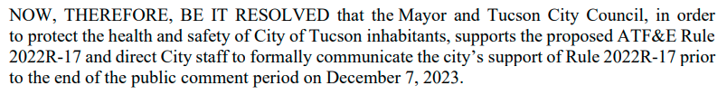 Language of resolution for the Mayor & Council to adopt related to the proposed BAFT rule 