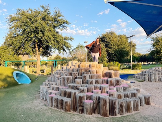 Photo of Nicole Scott giving into play at Butler Metro Park.