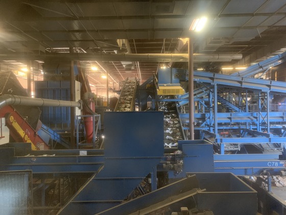 Photo of The tipping floor of the Material Recovery Facility.