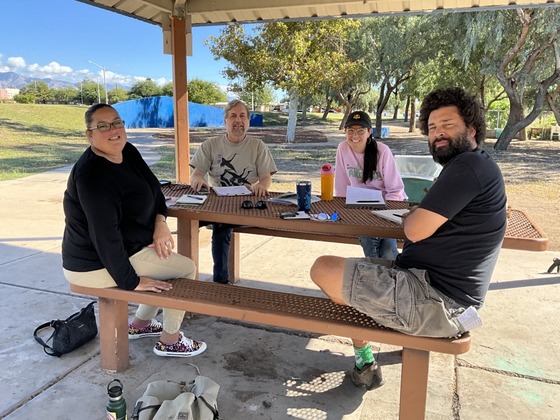 Photo of CJ Boyd along with Parks Director Lara Hamwey, Vice Mayor Kevin Dahl & Marlene Avelino meeting at Mansfield Park.