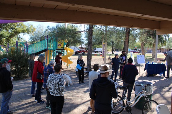 Photo of Vice Mayor Dahl talking at La Madera Park.