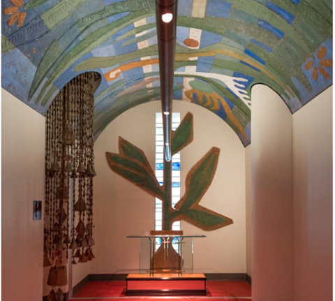 Picture shows the interior of Paolo Soleri capel 