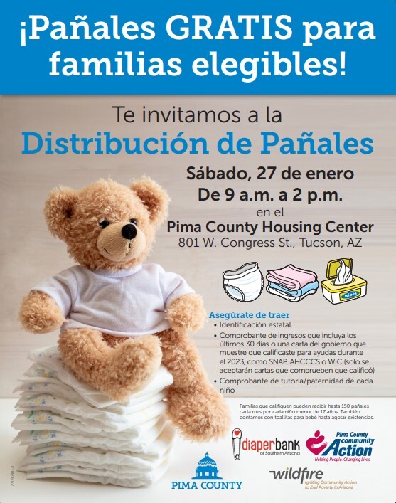 Flyer for free diaper distribution fair in Spanish