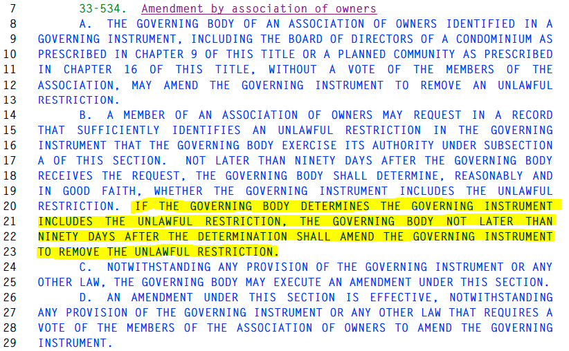 language allowing neighborhood association boards to take the action on all the CCR’s throughout their neighborhood