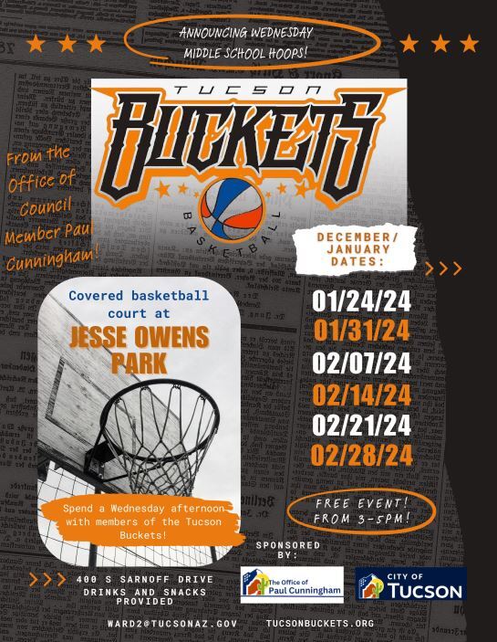 Flyer for Tucson Buckets Wednesday Hoops