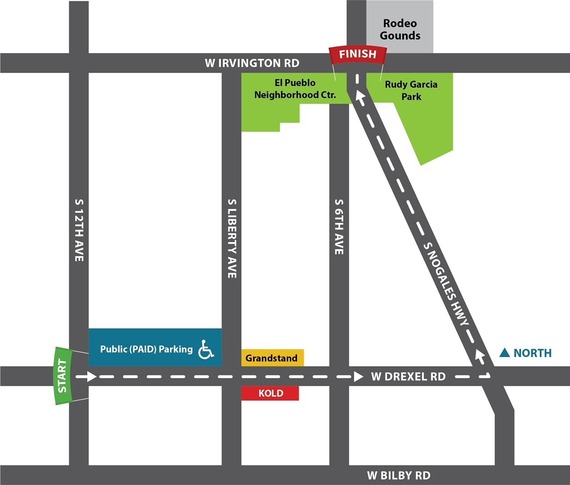 Simple map of the 2024 Tucson Rodeo Parade Route