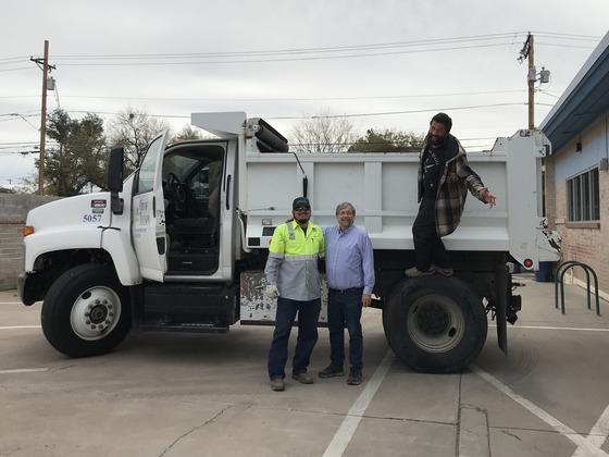 Photo of Dump truck at the Ward 3 office delivering compost.