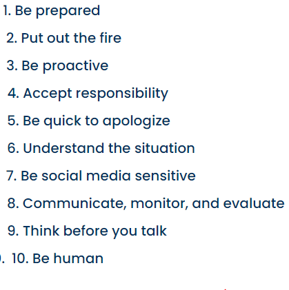 Otter Press article showing list of Top 10 guidelines in managing and/or preventing a crisis