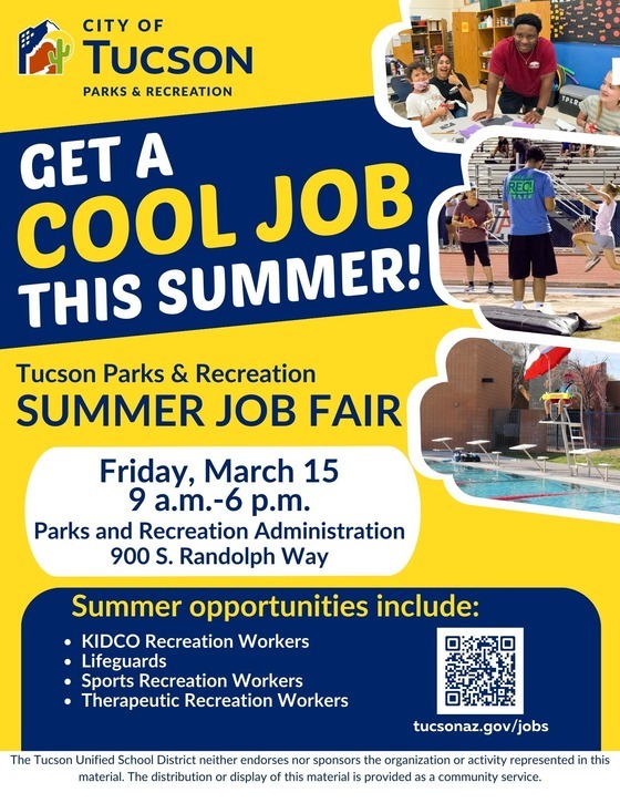 Graphic for Tucson Parks and Rec Job Fair on March 15