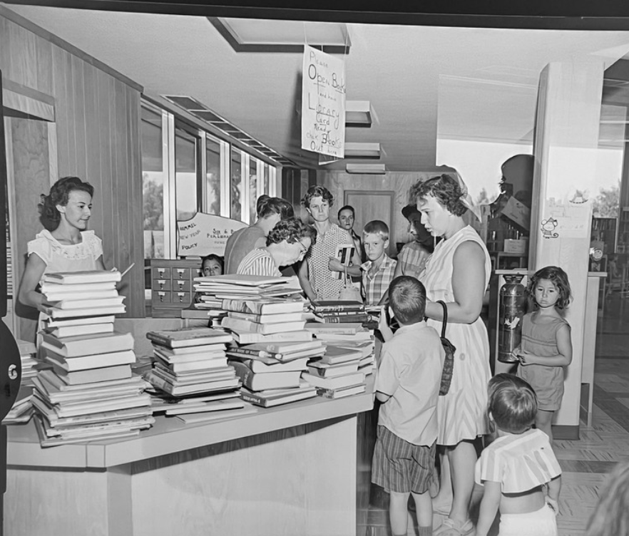 Black and white picture in Himmel Park library after its opening in 1961