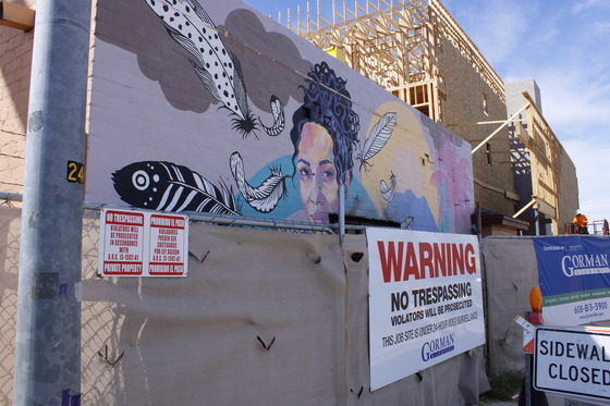 Photo of covered up mural at No-tel Motel
