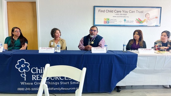 Photo of Nicole Scott, Dr. Augustine F. Romero, Liz Rabago, and Elia Bueno sharing their work and perspective on the Equity report.