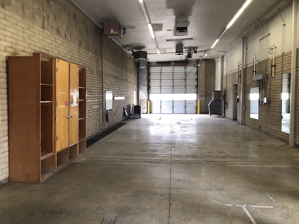 Photo of Interior fire truck bay at station 8.