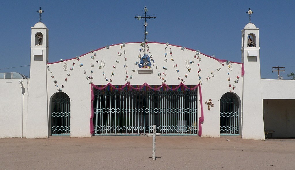 Photo of The chapel at the west end of Pascua Cultural Plaza in Tucson.