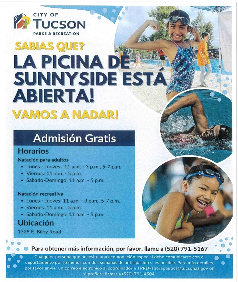 Sunnyside pool flier in Spanish