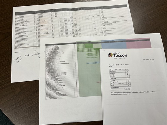 Photo of documents for the Prop 407 Update meeting.