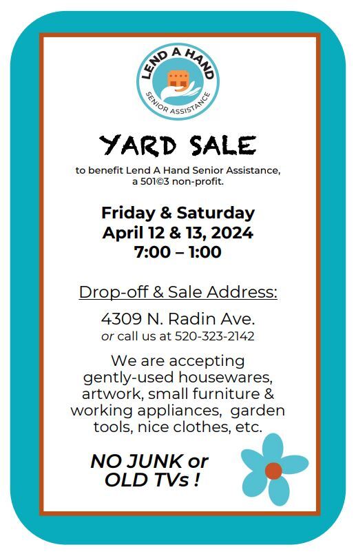 Lend A Hand Yard sale flier.