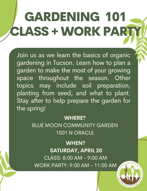 Flyer for gardening at Blue Moon Community Garden