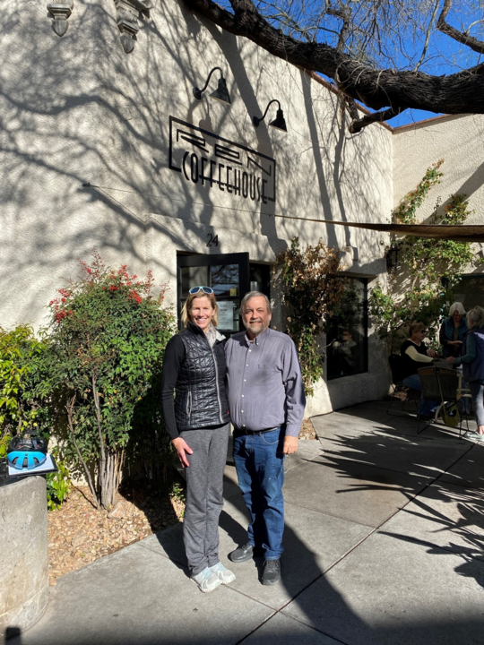 Photo of Trish Heisdorffer and Vice Mayor Dahl at Ren Coffeehouse.