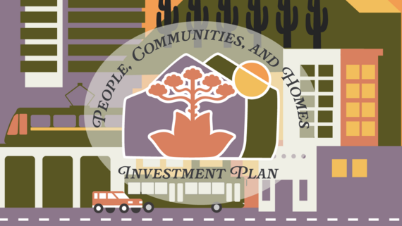 People Communities and Homes Investment Plan logo banner with a Cityscape with elements related to Tucson