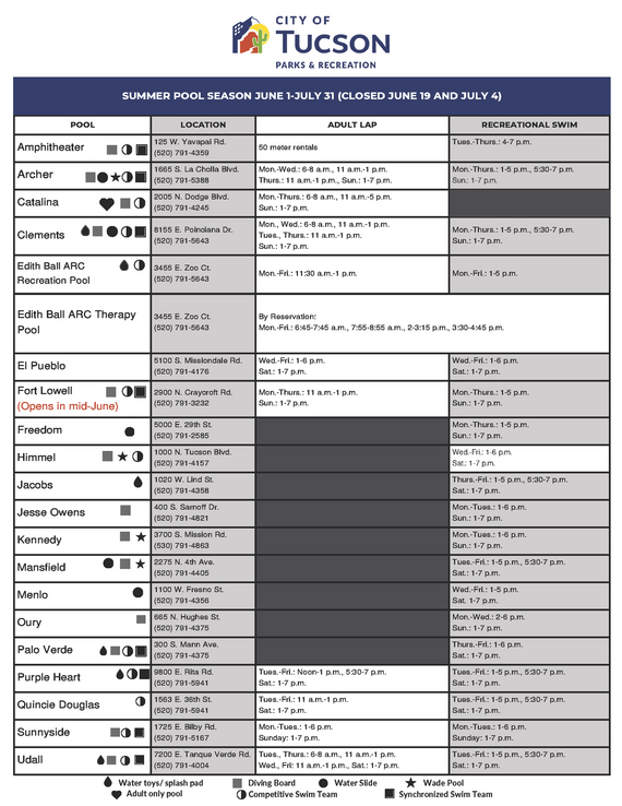 Tucson Parks and Recreation Summer Swim Lesson Registration and Pool