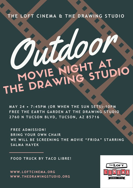 Graphic for Outdoor movie night at the Drawing Studio on May 24 at 7:45