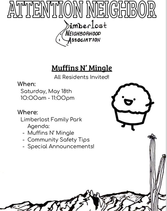 Flyer for limberlost neighborhood association Muffins n Mingle