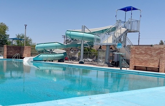 Photo of finished giant slide at Mansfield pool.