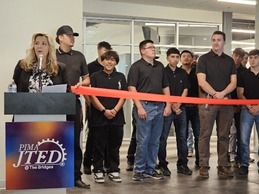 Image of JTED Superintendent and CEO, Kathy Prather speaking at the ribbon cutting