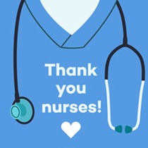 Image of nurses/doctors scrub shirt with stethoscope around neck with Thank you nurses printed on the shirt. 