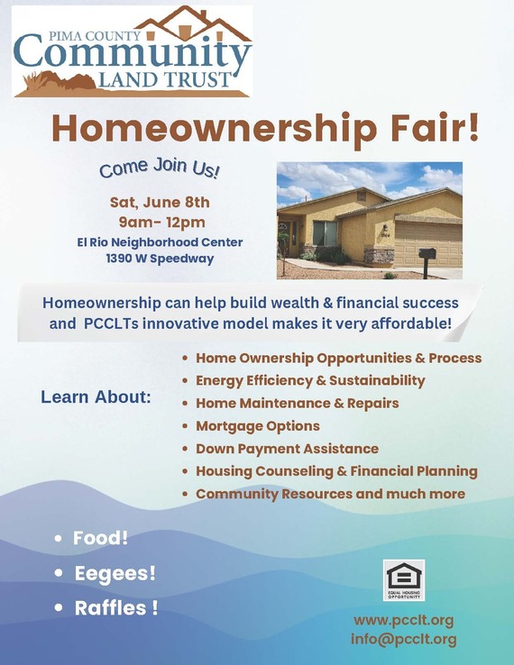 Community Land Trust Home Ownership Fair flyer in English.  www.pcclt.org