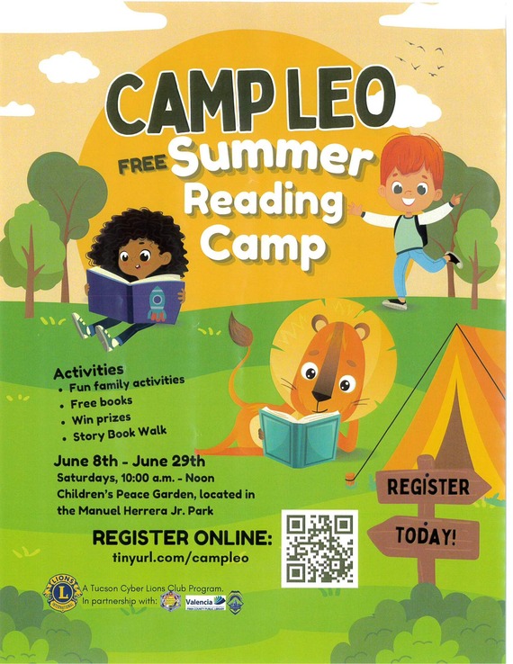 Camp Leo Summer Reading Camp Flyer in English - tinyurl.com/campleo