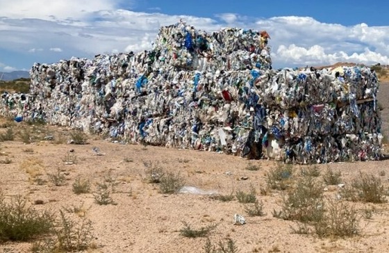 Photo of one of the piles of baled plastics currently being stored at Los Reales Sustainability Campus that ByFusion can't use.